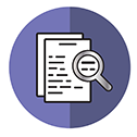Illustrated icon of documents and magnifying glass